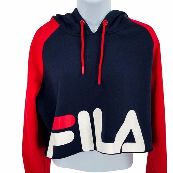 2/$30 FILA Luciana Cropped Raw Hem Long Sleeve Hoodie Sweatshirt Pullover Large - Picture 4 of 10